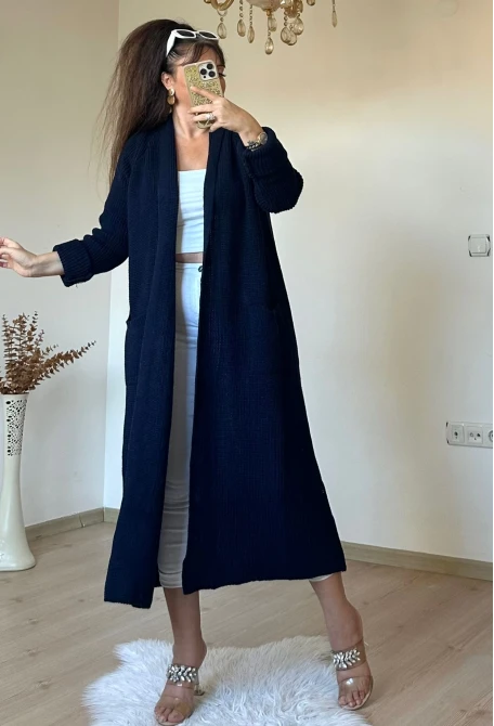 Uzun Salaş Hırka Lacivert