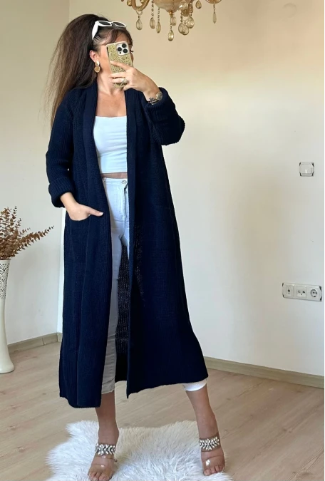 Uzun Salaş Hırka Lacivert