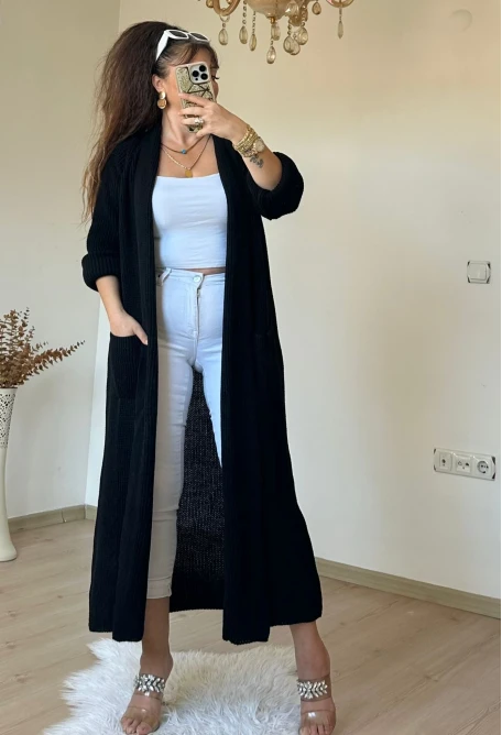 Uzun Salaş Hırka Siyah