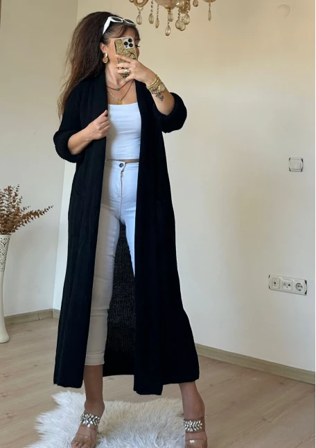 Uzun Salaş Hırka Siyah