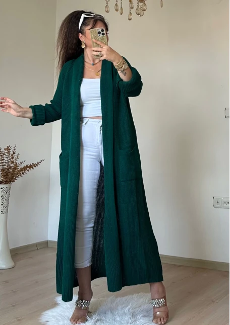 Uzun Salaş Hırka Zümrüt Yeşili