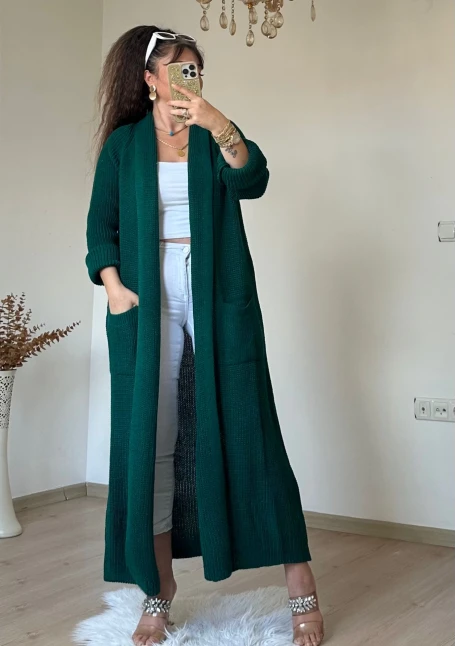 Uzun Salaş Hırka Zümrüt Yeşili