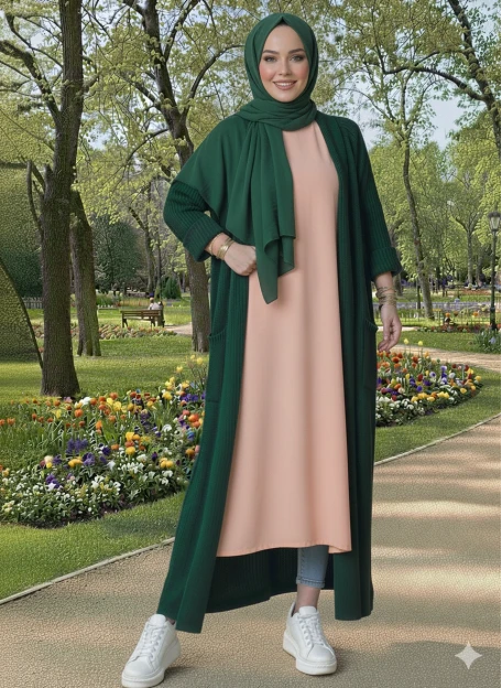 Uzun Salaş Hırka Zümrüt Yeşili