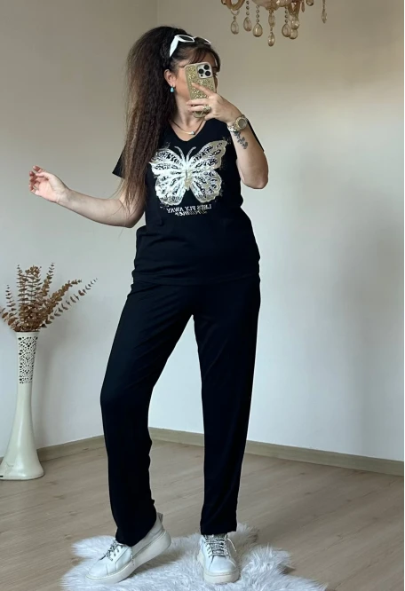 Varak Baskı Kelebek Takım Siyah