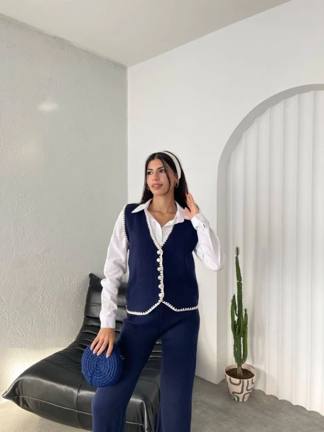 Yelekli Lacivert Triko Takım