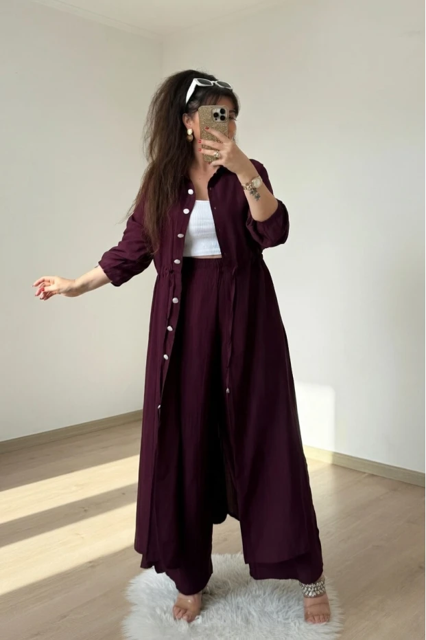 Bel Bağcıklı Tunık Takım Bordo