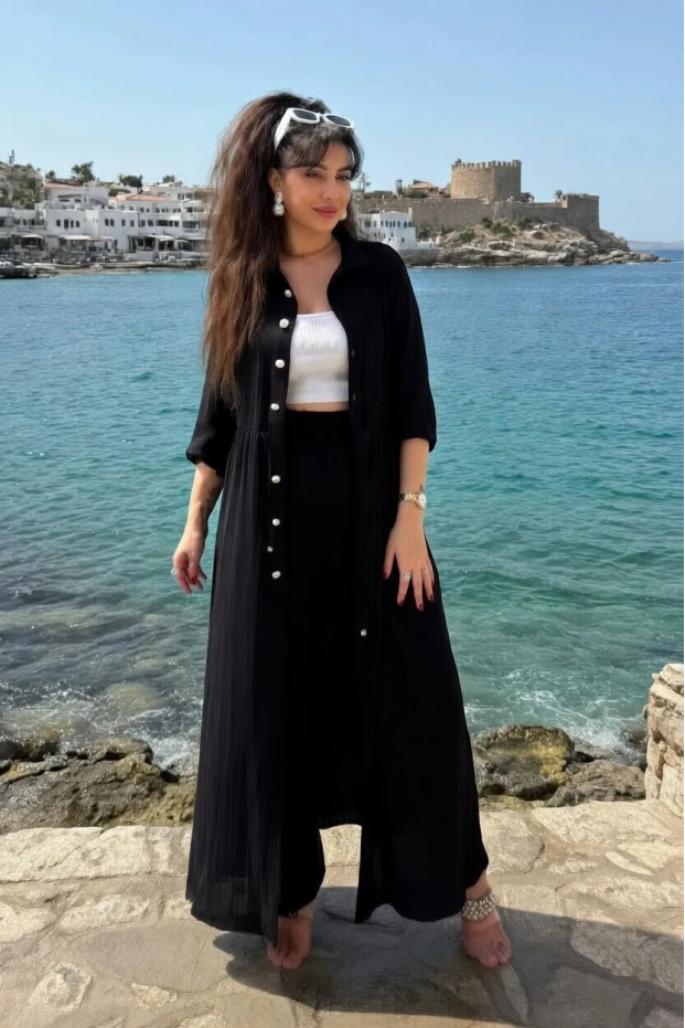 Bel Bağcıklı Tunık Takım Siyah