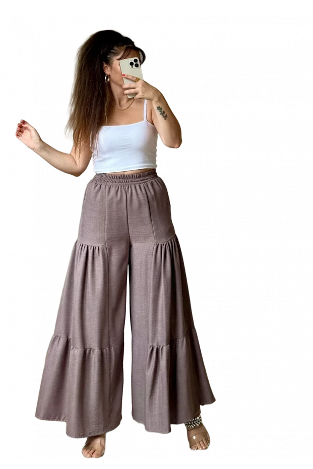 Bel Lastikli Pantolon Etek Pastel Pudra