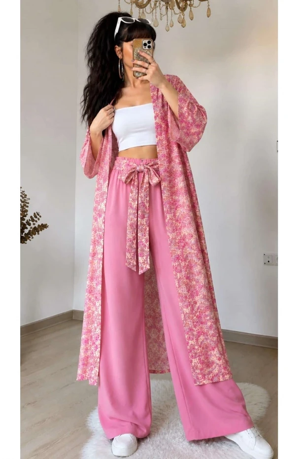 Desenli Tunik Takım Pembe