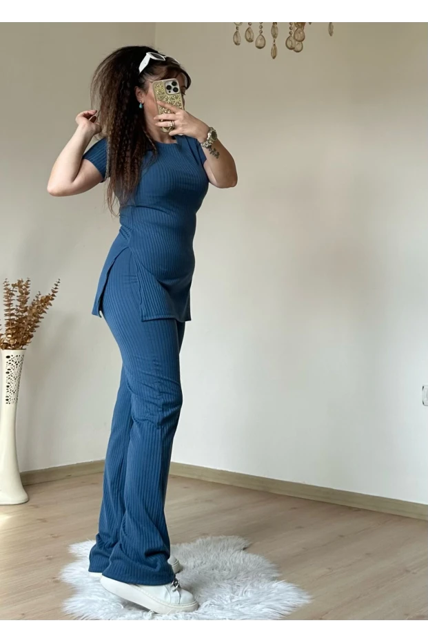 Kısa Kol Yan Yırtmaçlı Kaskorse Takım Mavi