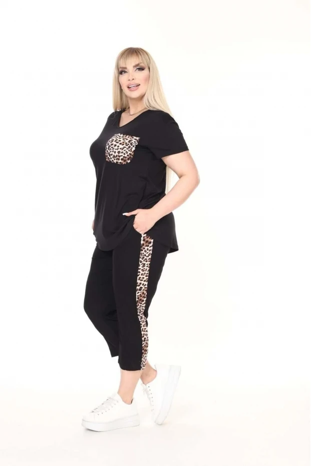 Leopar Desen Cep Detaylı Kısa Kol İkili Takım