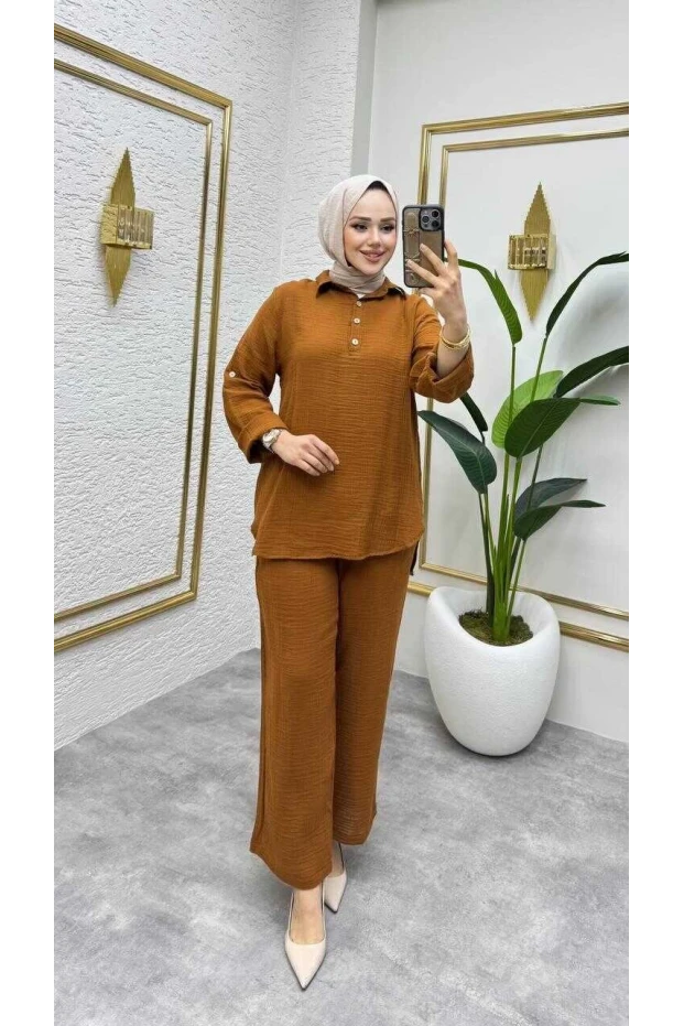 Müslin Pantolon Takım Taba