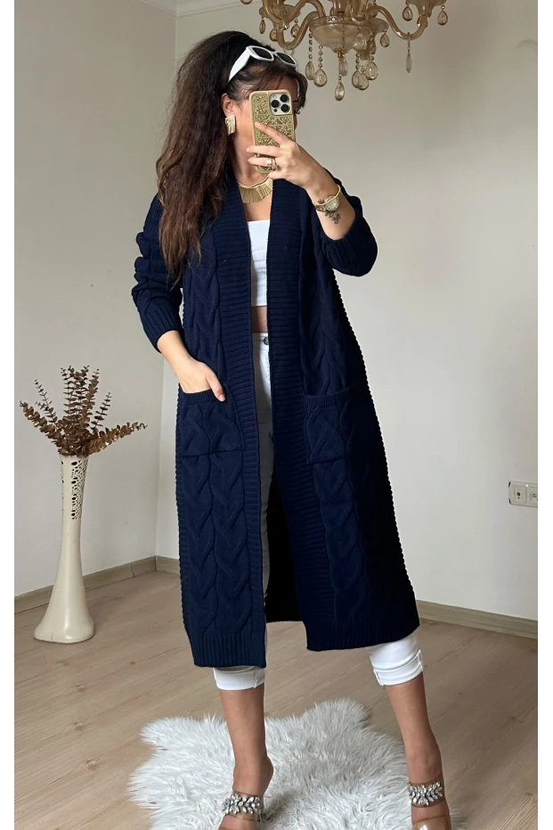 Örgü Desen Hırka Lacivert
