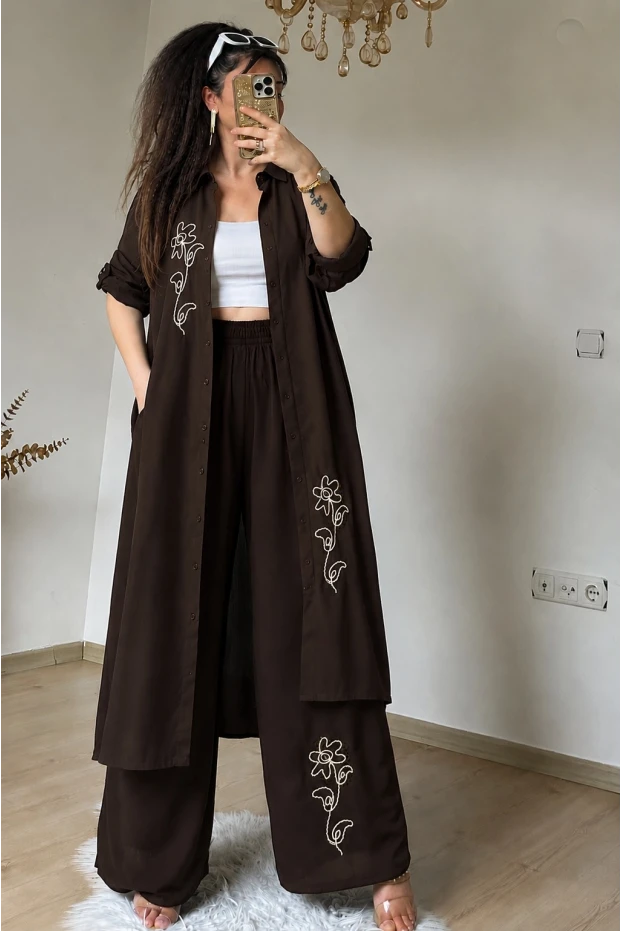 Papatya Desen Nakışlı Takım Kahve