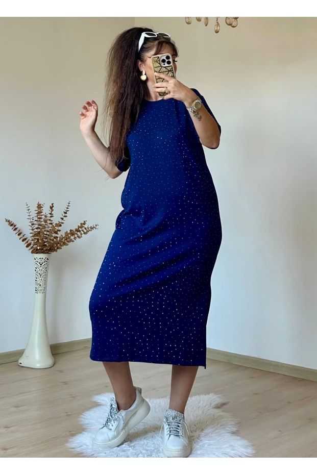 Taşlı Elbise Lacivert