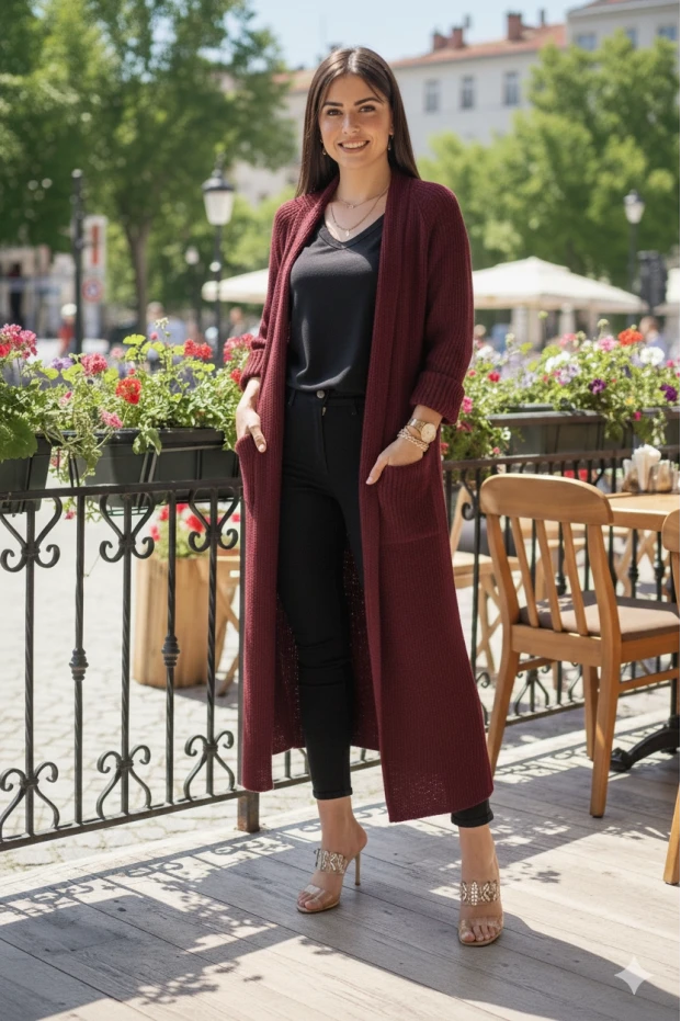 Uzun Salaş Hırka Bordo