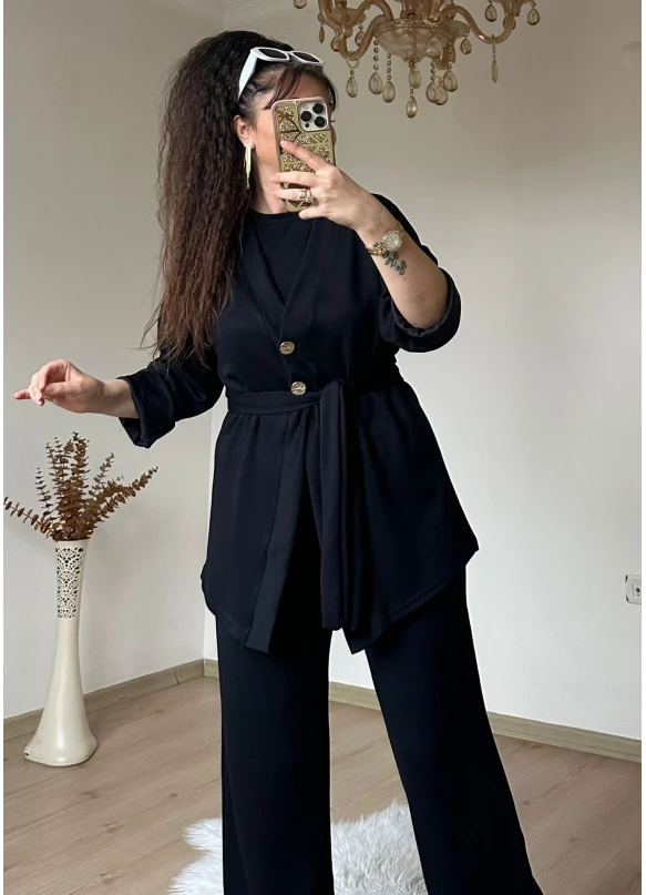 Sıyah Gold Dugmelı 3 lü Takım