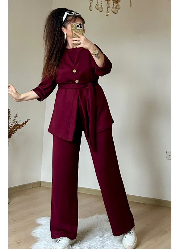 Bordo Gold Dugmelı 3 lü Takım