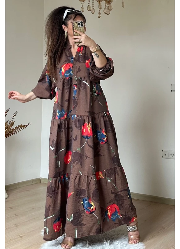 Kahve Nar Çıcegı Salaş Elbıse