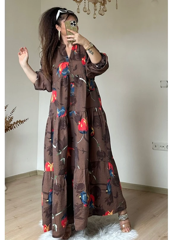 Kahve Nar Çıcegı Salaş Elbıse