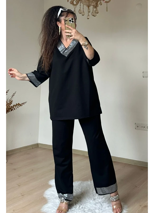 Paça Ve Yaka Taşlı Takım