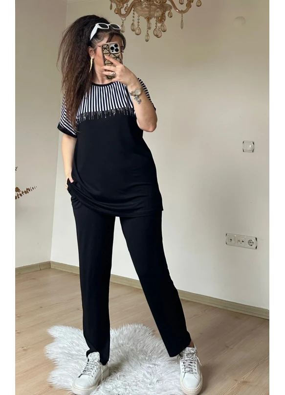 Roba Çizgili Takım Sıyah