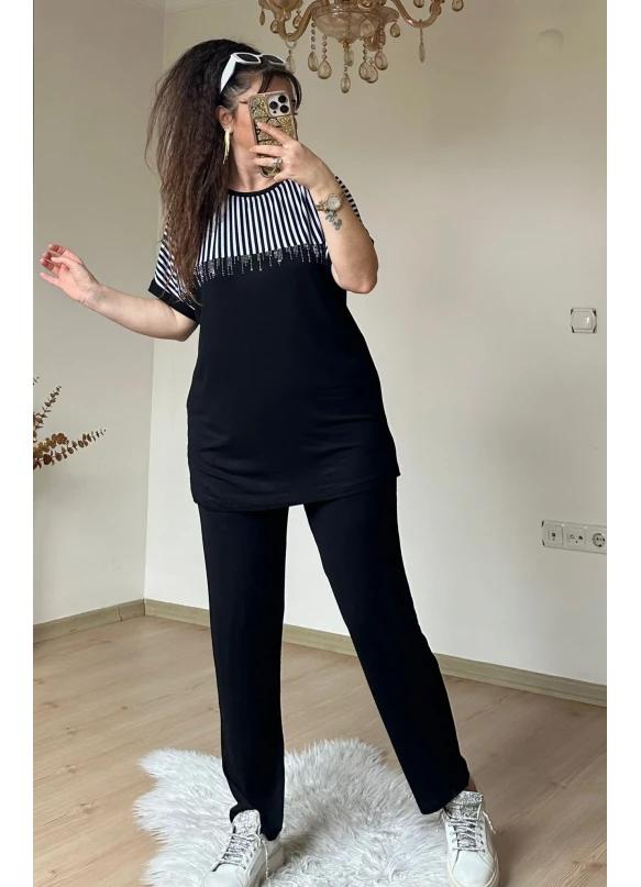 Roba Çizgili Takım Sıyah
