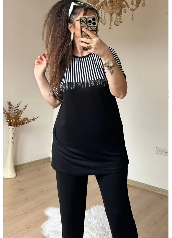 Roba Çizgili Takım Sıyah