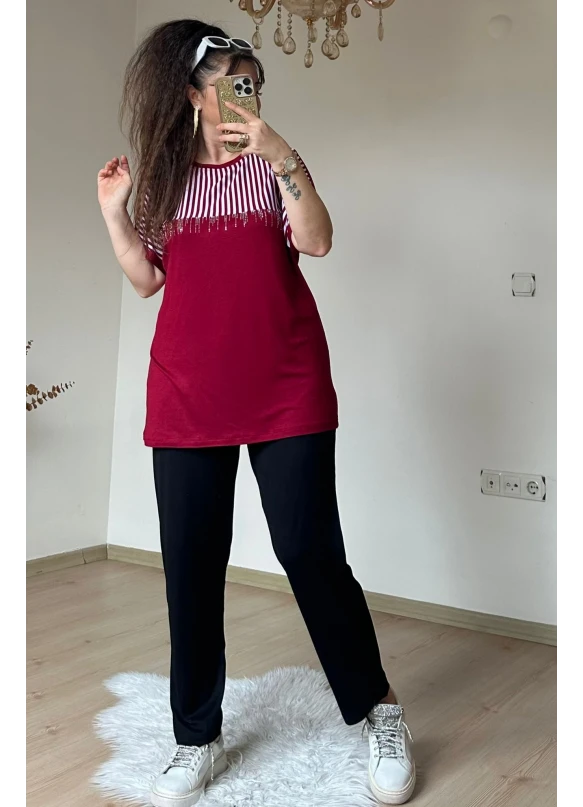 Roba Çizgili Takım Bordo