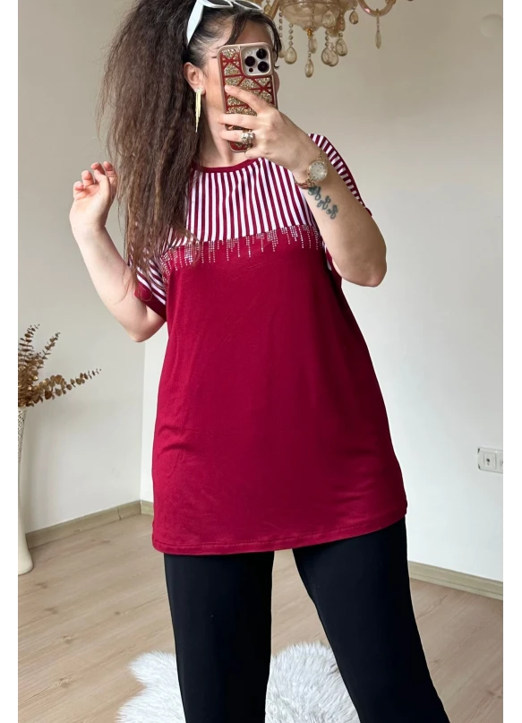 Roba Çizgili Takım Bordo