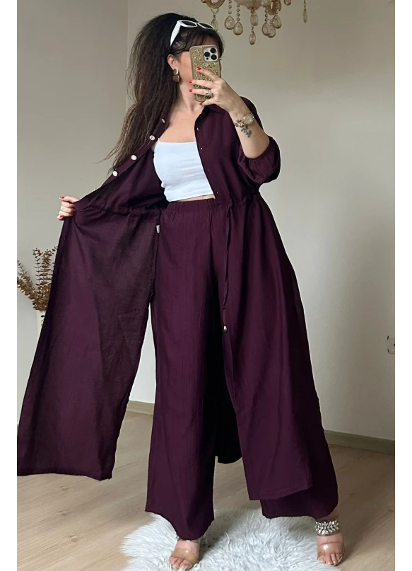 Bel Bağcıklı Tunık Takım Bordo