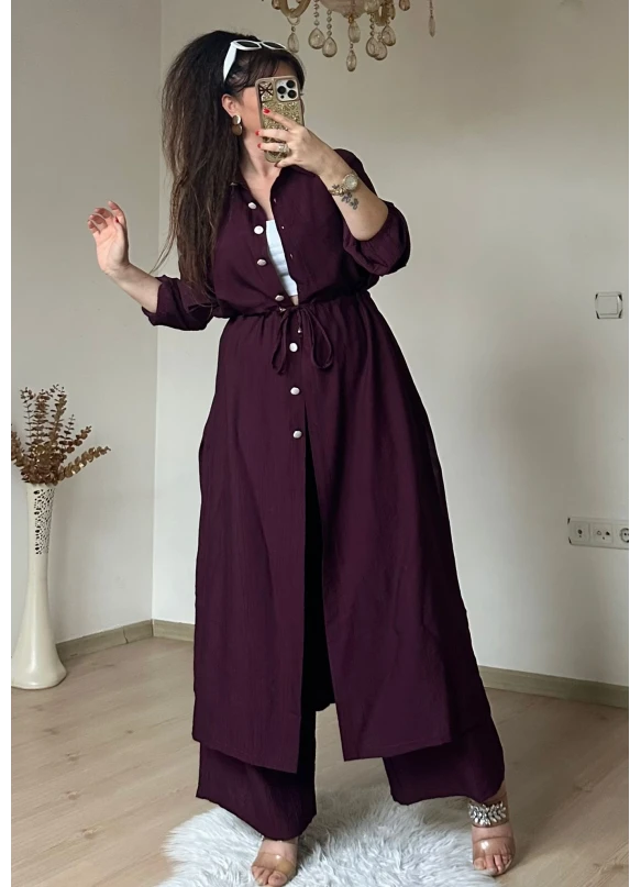 Bel Bağcıklı Tunık Takım Bordo