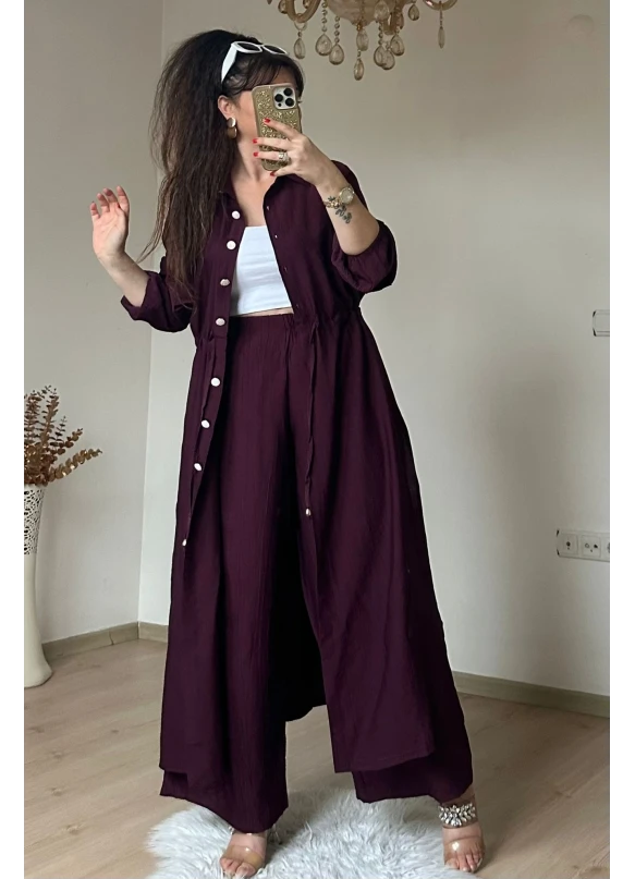 Bel Bağcıklı Tunık Takım Bordo