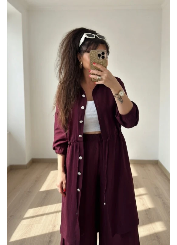 Bel Bağcıklı Tunık Takım Bordo
