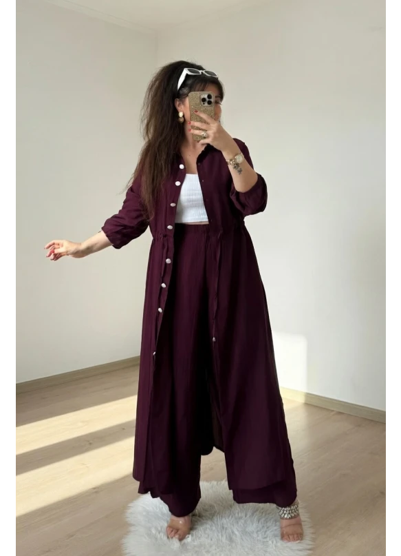 Bel Bağcıklı Tunık Takım Bordo
