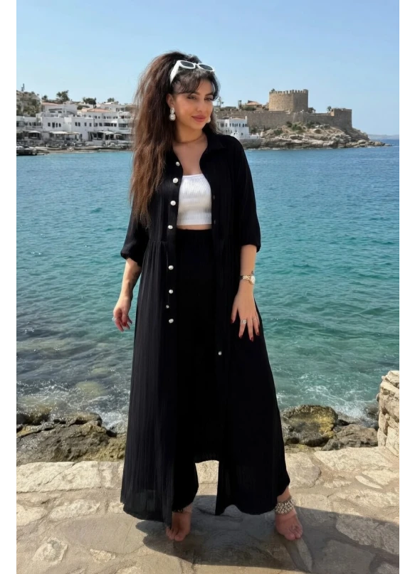 Bel Bağcıklı Tunık Takım Siyah