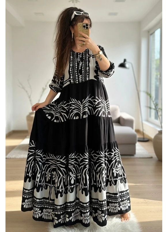 Beyaz Desen Salaş Elbise