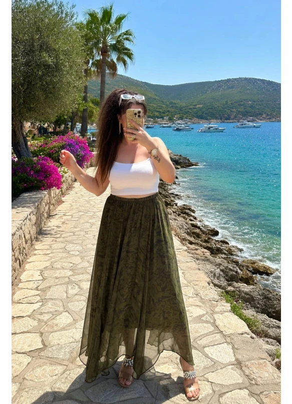 Yeşil Desen Tül Etek