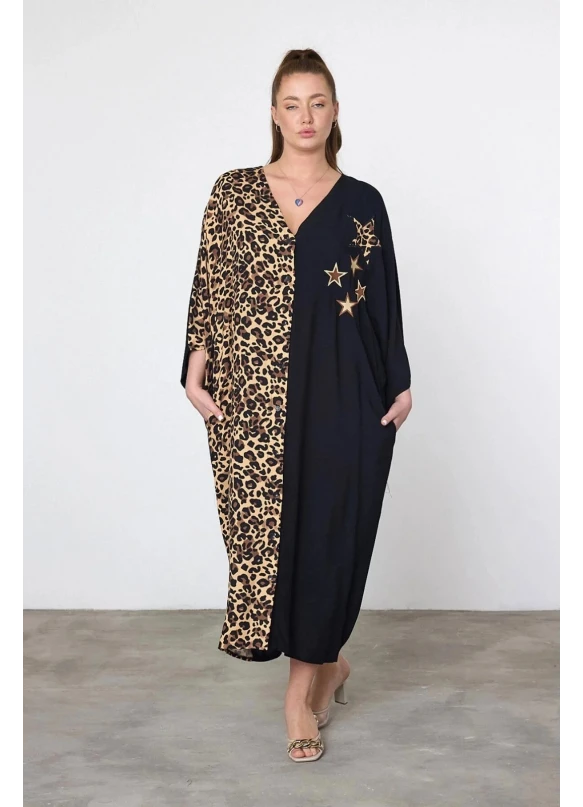 Leopar Nakış İşlemeli Maxi Boy Elbise