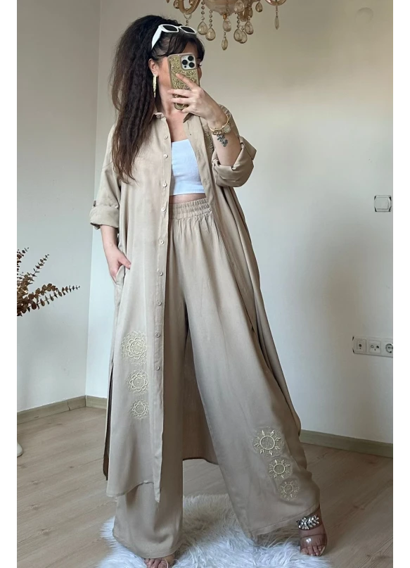 Varak Nakışlı Takım Bej
