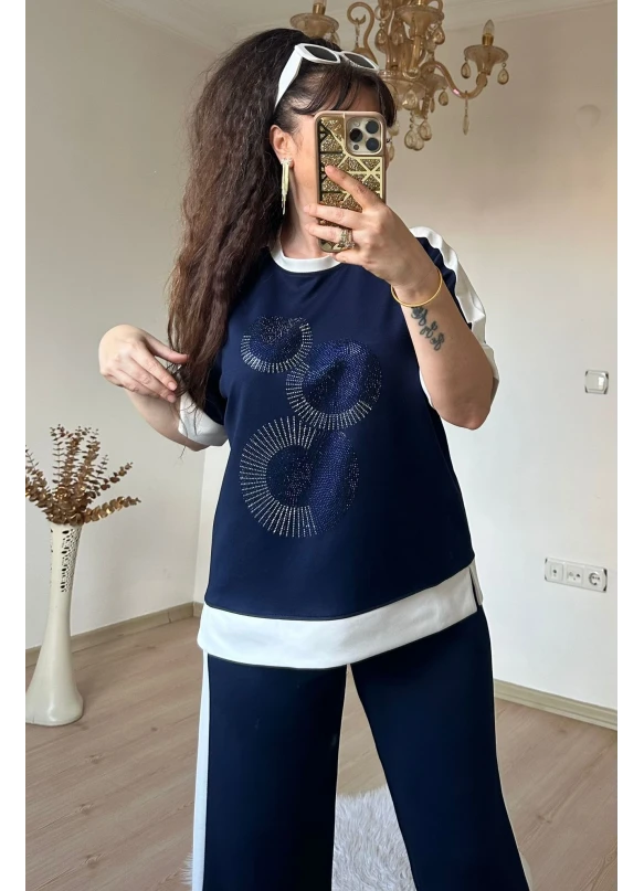 Ön Halka Taşlı Takım Lacıvert