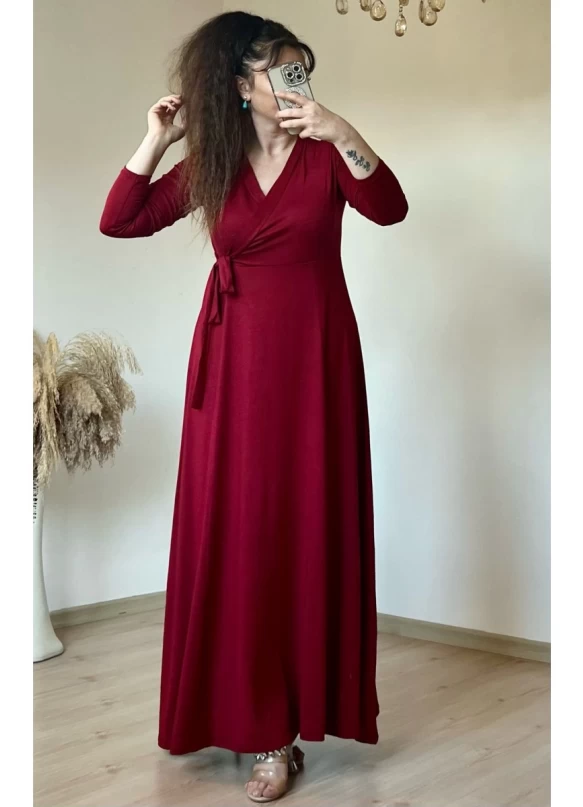 Bel Bağlamalı Elbise Bordo