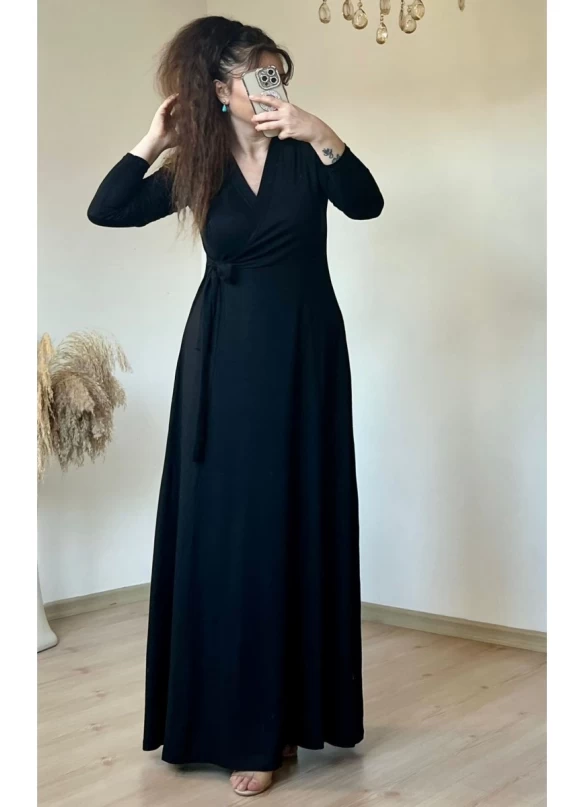 Bel Bağlamalı Elbise Siyah
