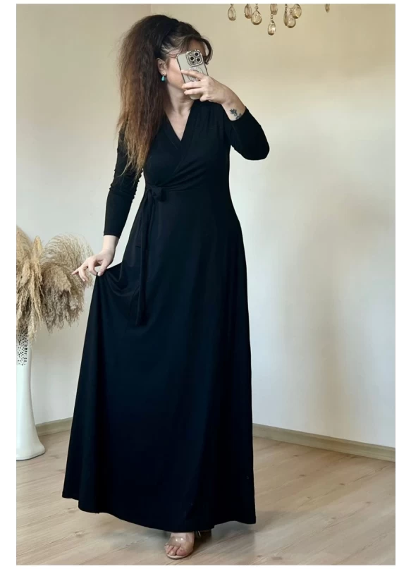 Bel Bağlamalı Elbise Siyah
