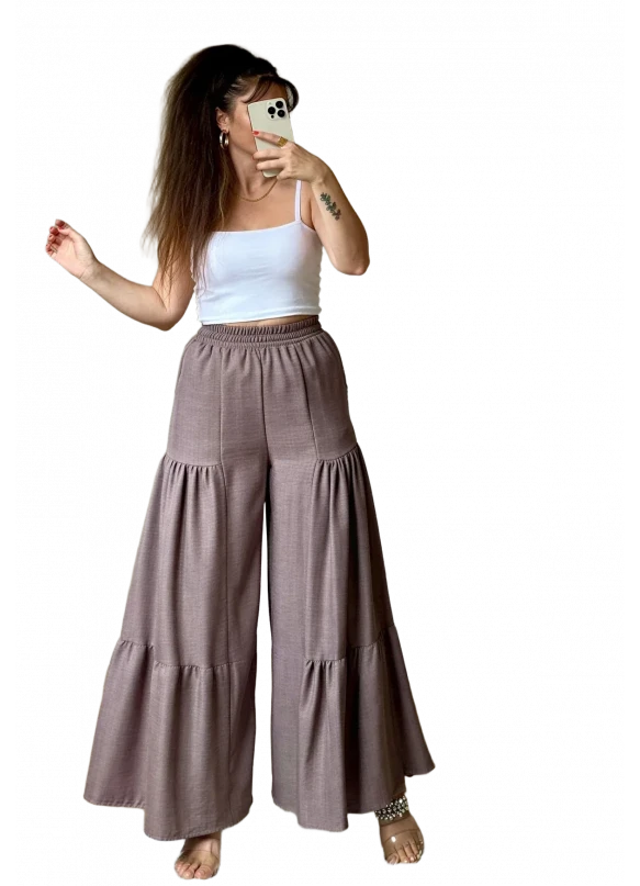 Bel Lastikli Pantolon Etek Pastel Pudra