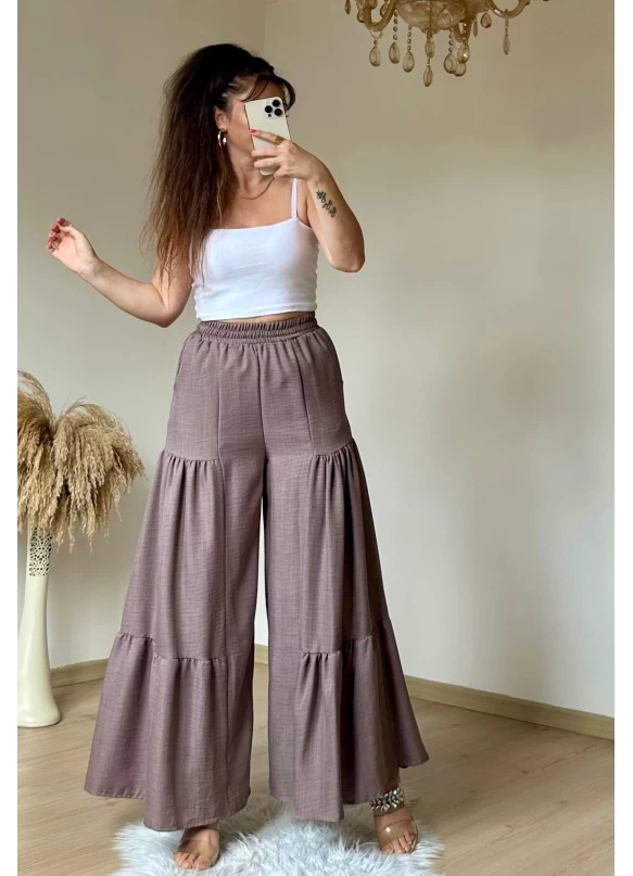 Bel Lastikli Pantolon Etek Pastel Pudra