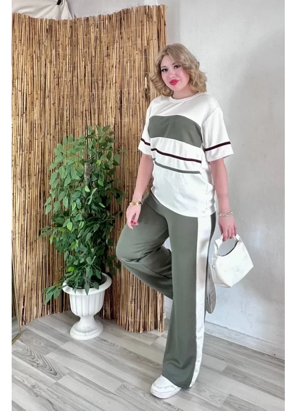 Bisiklet Yaka Şeritli Takım Yeşil