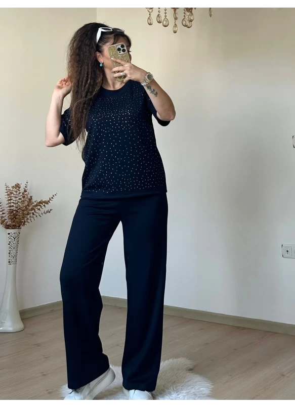 Bol Paça Taşlı Takım Lacivert