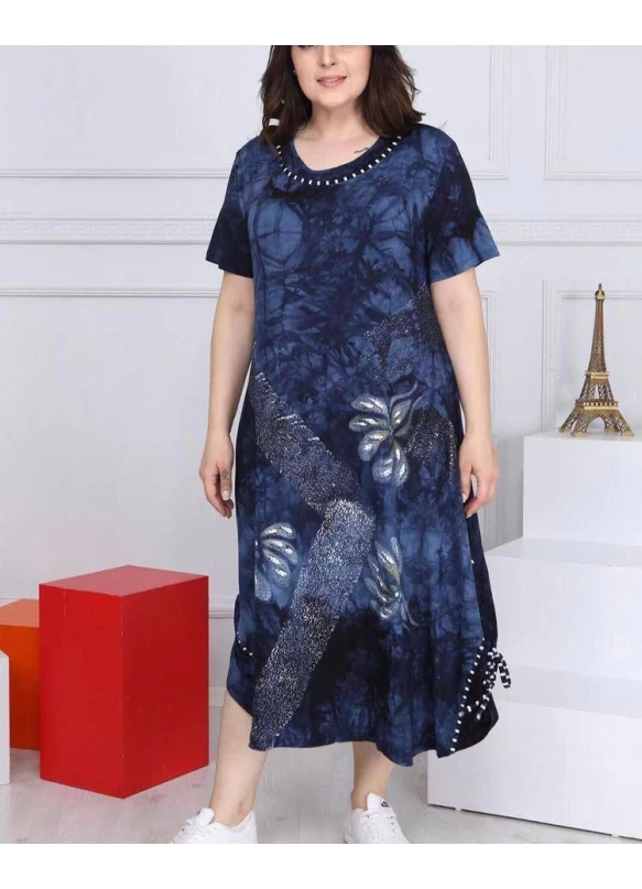 Büyük Beden Taşlı Batik Elbise