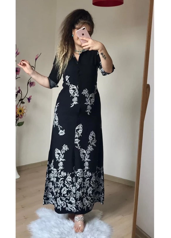 Damla Desen Gömlek Elbise Siyah